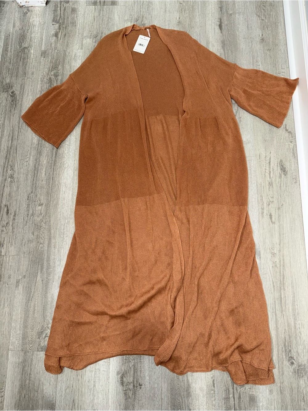 Free People Open-Front Long Knit Cape in Rust